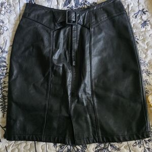 Black Leather Skirt with Buckle Detail